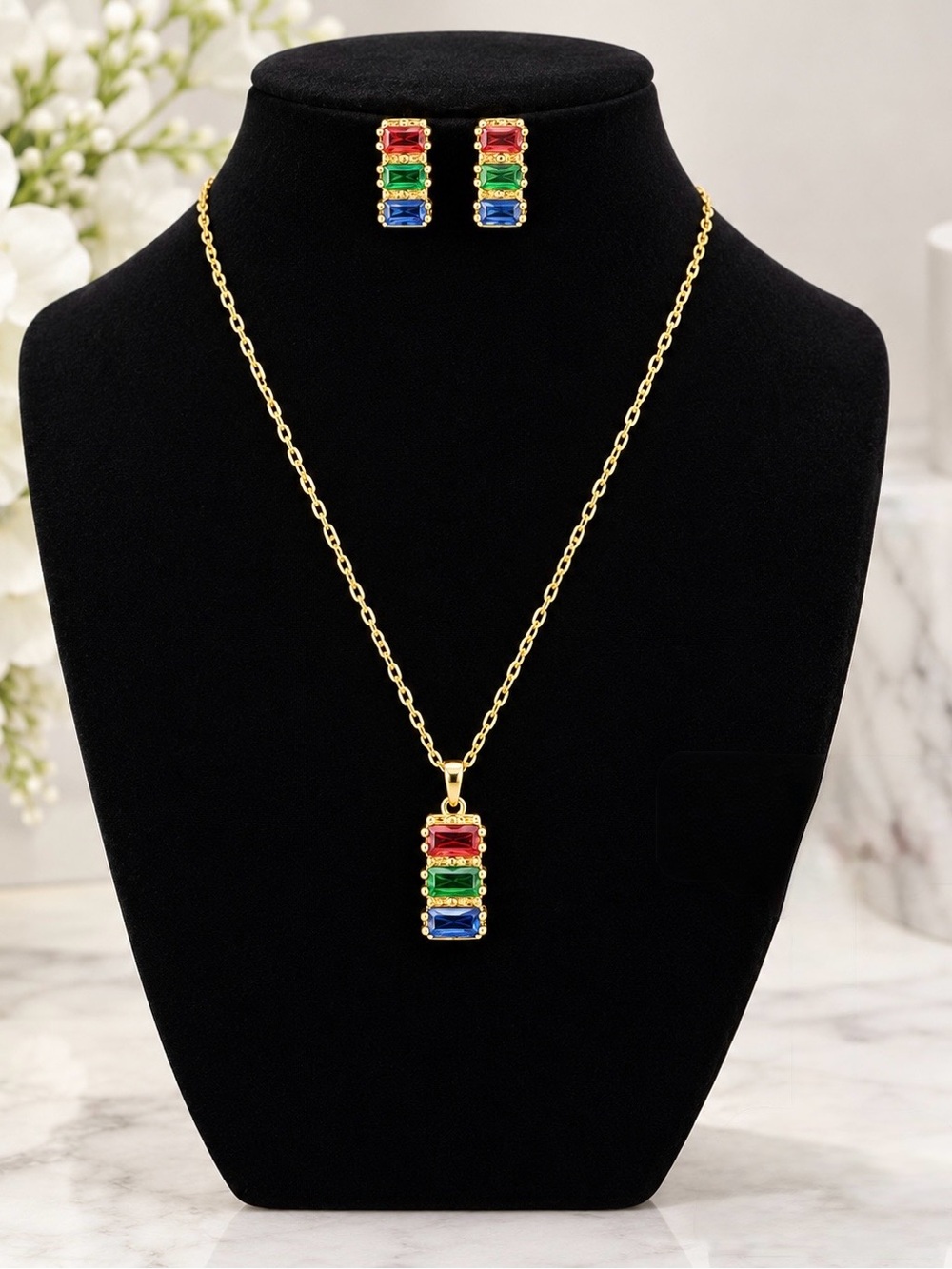 Vintage zircon stainless steel necklace and earring set tarnish free